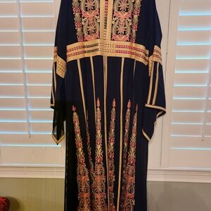 Elegant Black and Gold Embroidered Kaftan Dress